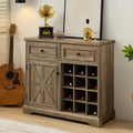 Farmhouse Liquor Cabinet Bar Cabinet With 2 Drawers, Wine Bar Cabinet With Removable Wine Racks Storage Shelves, Cupboard For Kitchen, Dining Room, Gray Wash L39.37''*W15.7