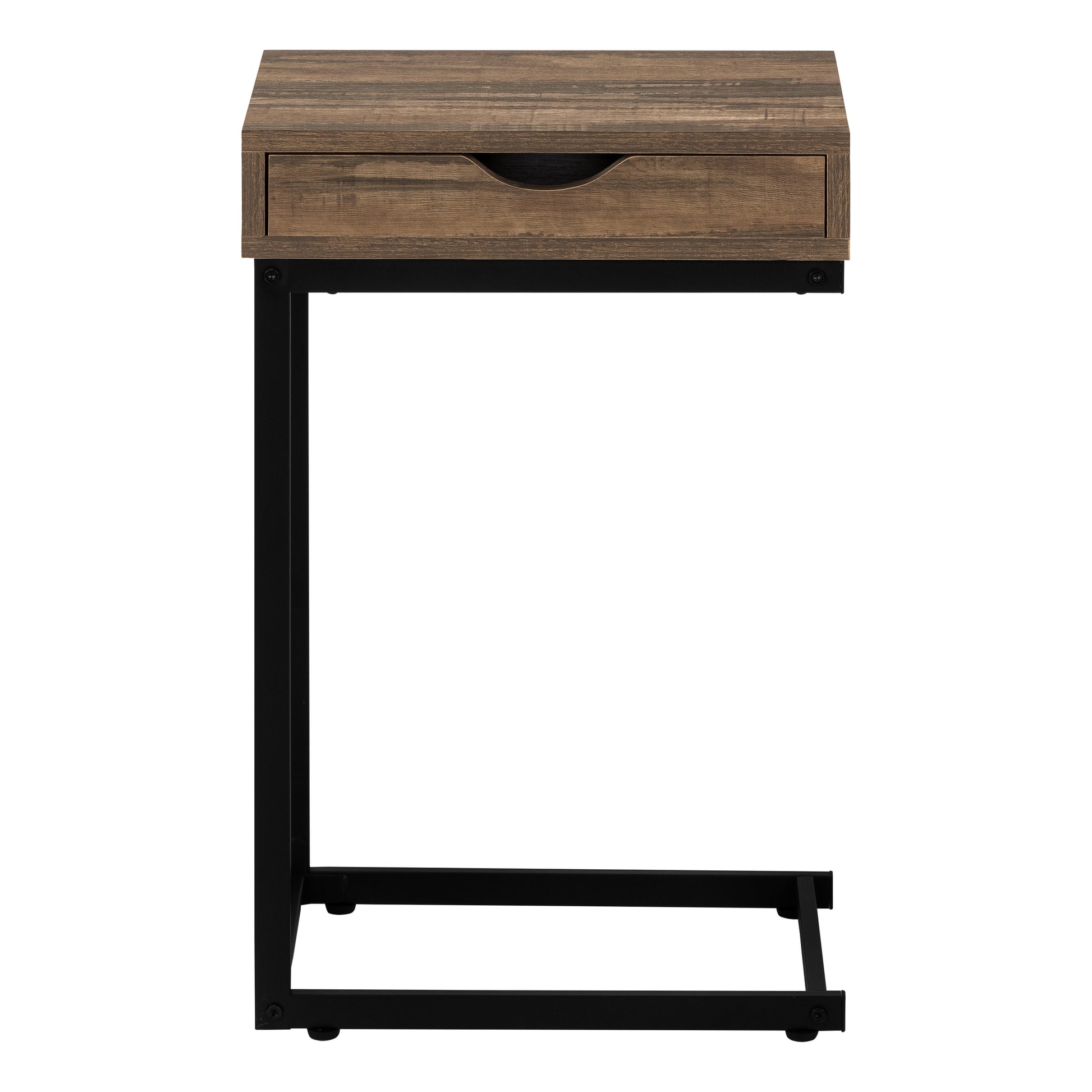 Accent Table, C Shaped, End, Side, Snack, Storage Drawer, Living Room, Bedroom, Brown Laminate, Black Metal, Contemporary, Modern Brown Metal