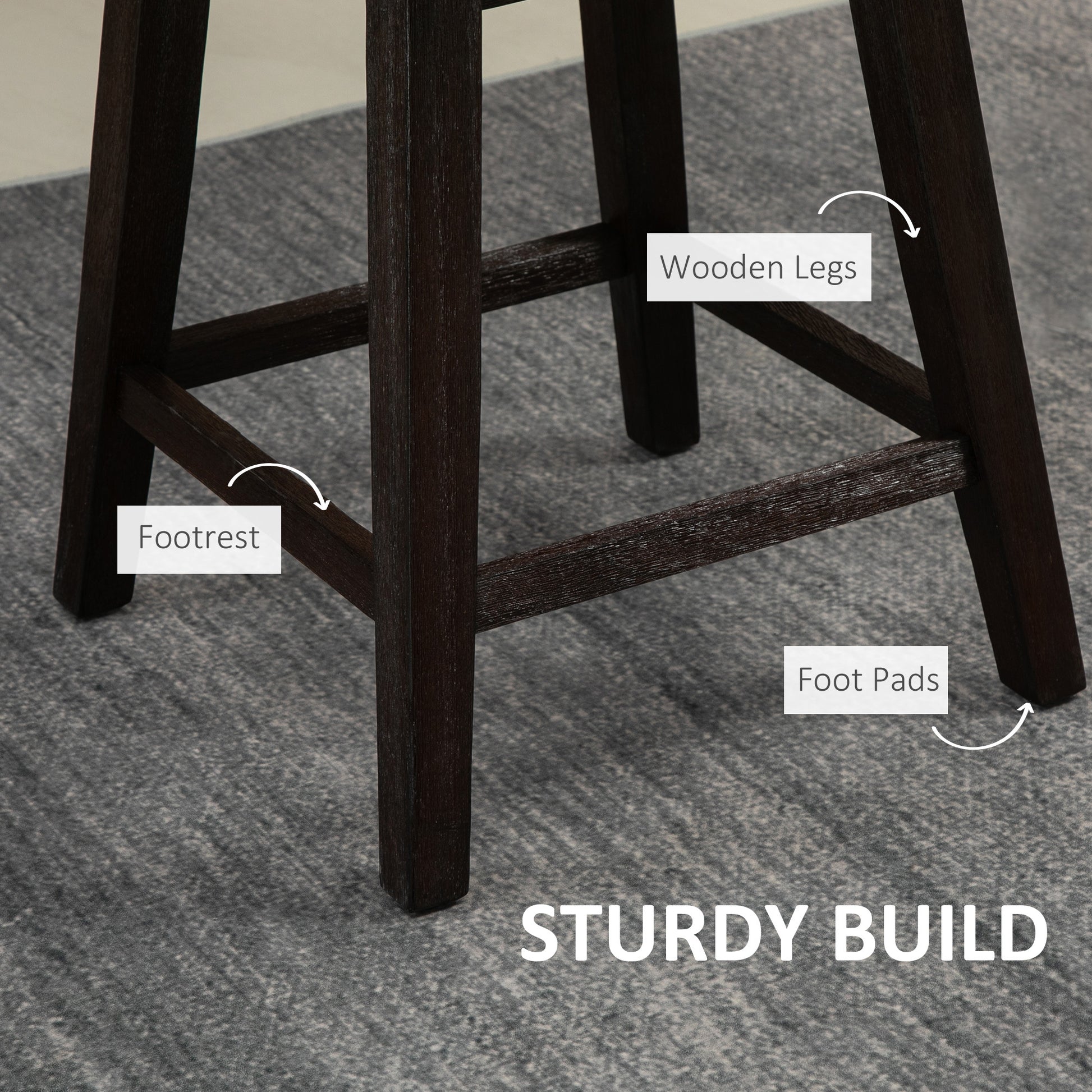 Homcom Counter Height Bar Stools Set Of 2, Fabric Tufted Swivel Barstools 26.5 Inch Seat Height With Rubber Wood Legs And Footrest For Dining Room, Kitchen, Pub, Grey Dark Grey Rubber Wood