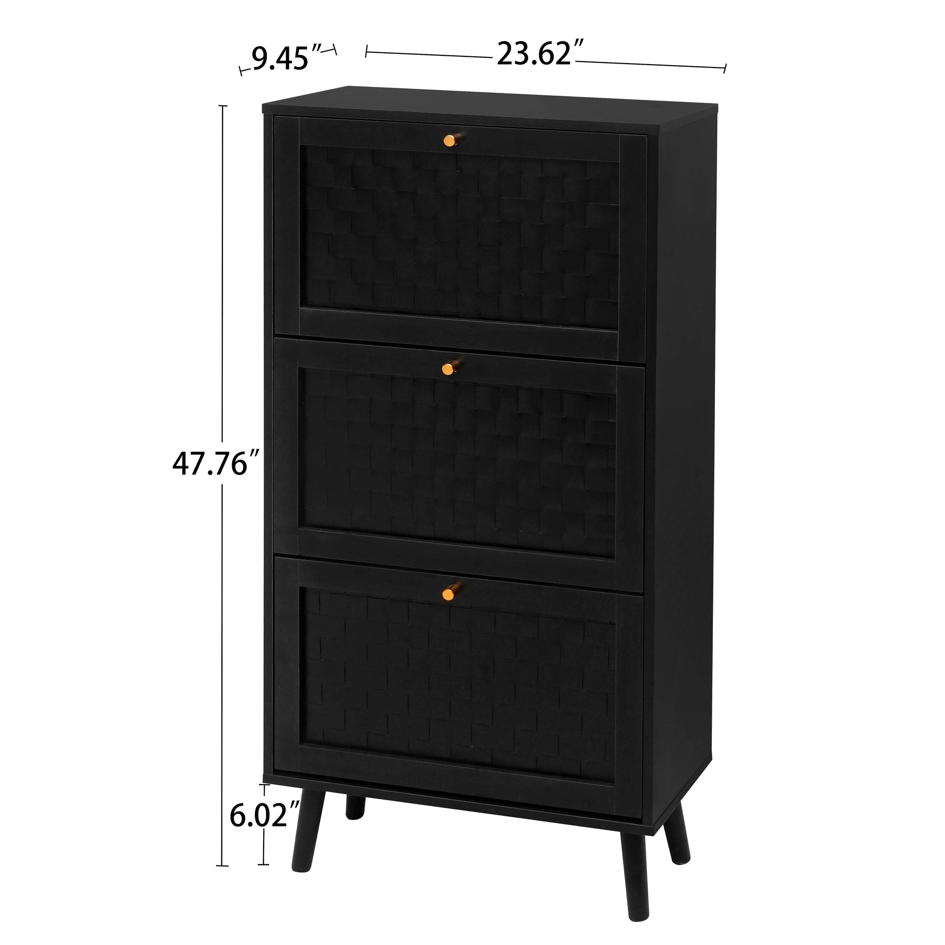 3 Door Shoe Rack, Freestanding Modern Shoe Storage Cabinet, For Entryway Black Mdf