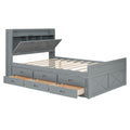 Full Size Wooden Bed With Storage Headboard With Outlets, Extendable Bed With Twin Size Trundle With Three Storage Drawers,Gray Expected Arrival Time:8.23 Full Gray Wood