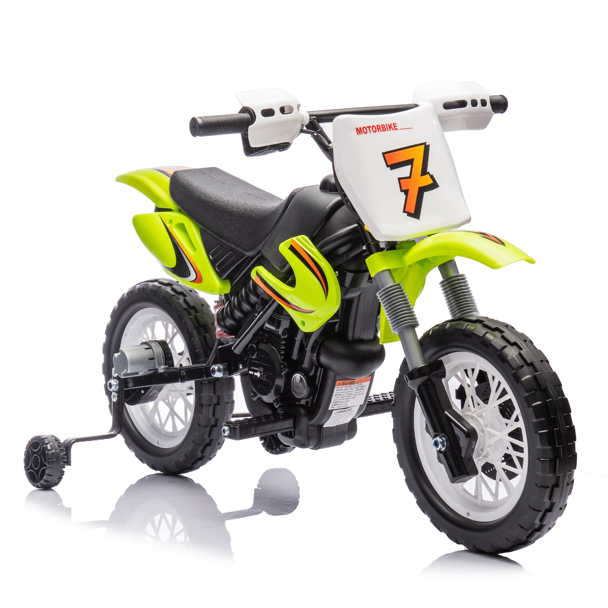 12V Kids Ride On Electric Toy Motorcycle,Rear Suspension,Twist Grip Throttle,Slow Start,Removable Training Wheels,Indie Music Box With Horn And Engine,Simulation Of Dirt Bike Modeling For Kids 3 8. Green 50 99 Lbs Polypropylene