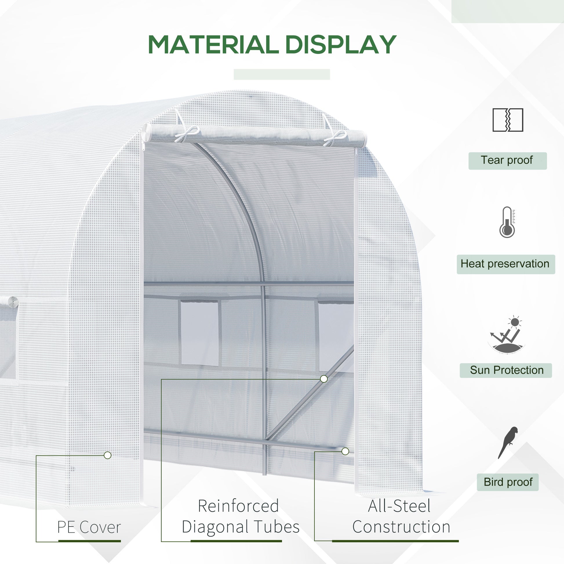 Outsunny 15' X 7' X 7' Walk In Tunnel Greenhouse, Large Garden Hot House Kit With 6 Roll Up Windows & Roll Up Door, Steel Frame, White White Steel