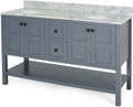 61'' Bathroom Vanity With Marble Top & Double Ceramic Sinks, 4 Doors, 2 Drawers, Open Shelf, Gray Gray Mdf