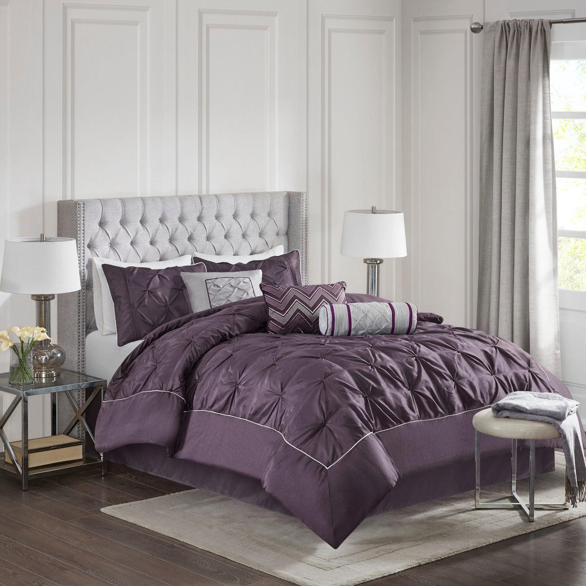 7 Piece Tufted Comforter Set Plum Queen Queen Plum Polyester