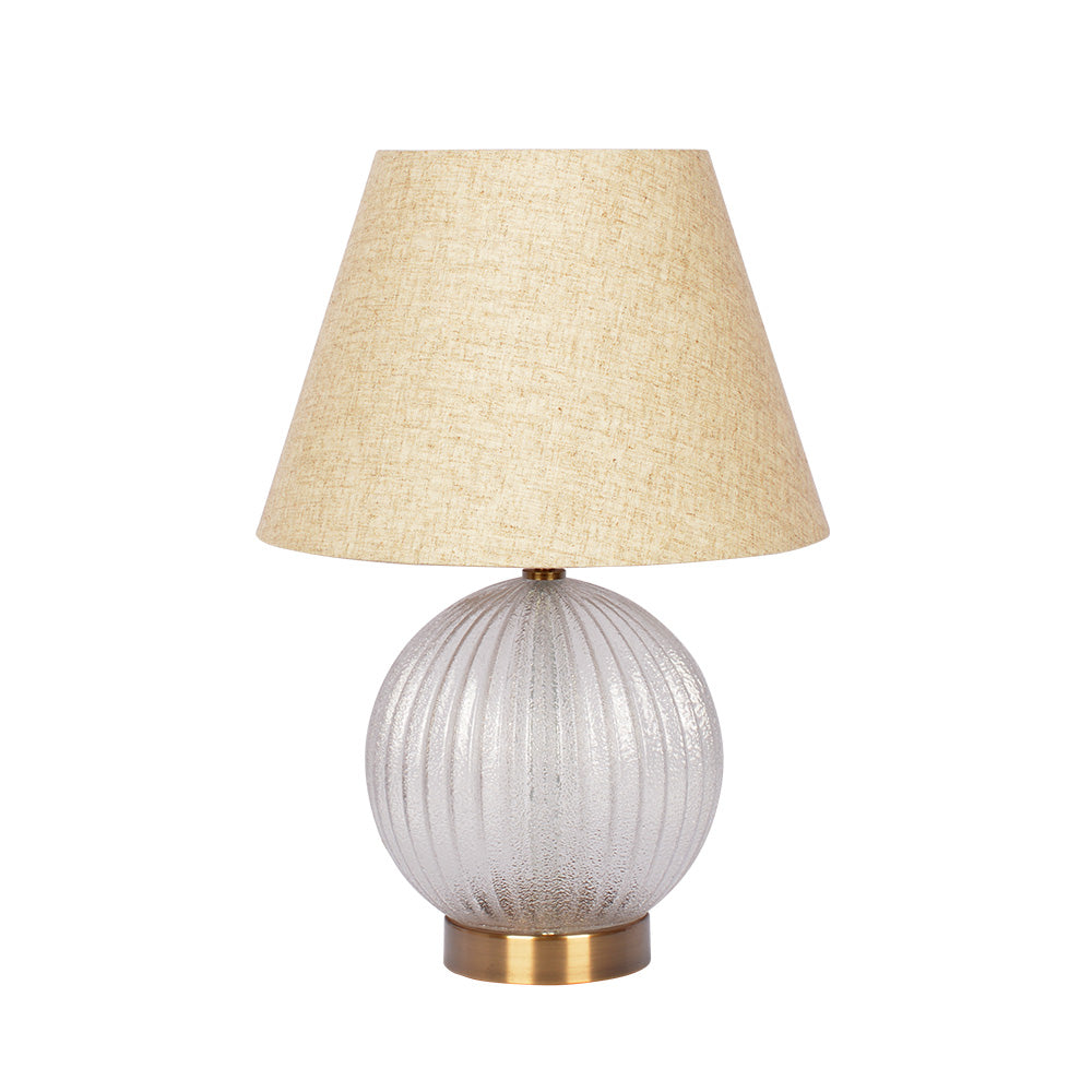 Serenity Round Ribbed Glass Lamp Base Clear Table Lamp Large Linen Shade Beige,Clear,Gold Table&Floor Lamps Brass,Glass,Linen