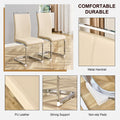 Table And Chair Set.Modern Minimalist Luxury Mdf Rectangular Dining Table With Light Yellow Textured Stickers On The Table, 4 Pu Synthetic Leather High Backrest Soft Cushioned Side Chairs. Light Yellow Seats 4 Mdf