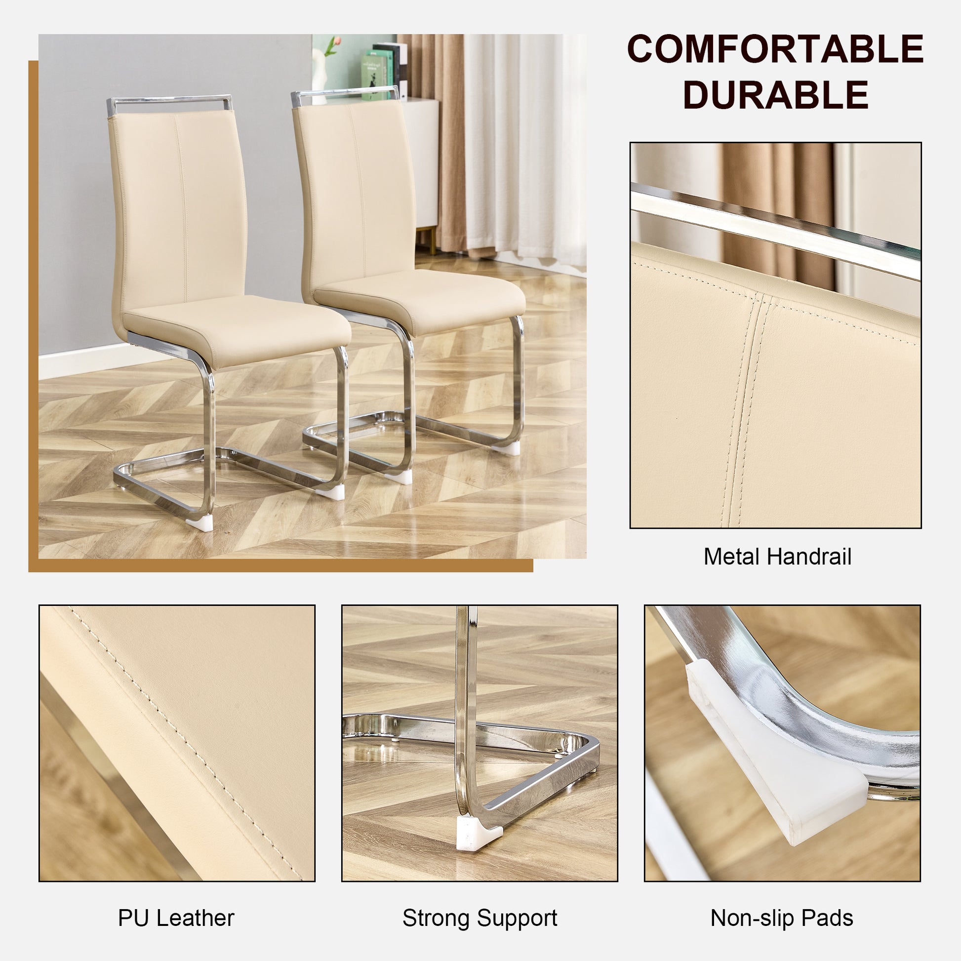 Table And Chair Set.Modern Minimalist Luxury Mdf Rectangular Dining Table With Light Yellow Textured Stickers On The Table, 4 Pu Synthetic Leather High Backrest Soft Cushioned Side Chairs. Light Yellow Seats 4 Mdf