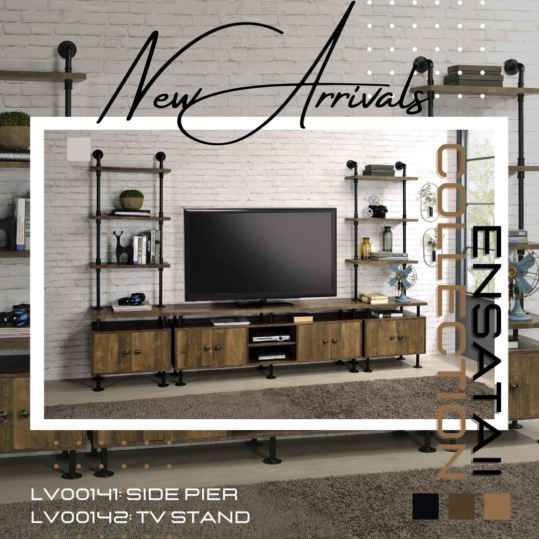 Rustic Oak And Black 2 Shelf Tv Stand Black,Rustic Primary Living Space 60 Inches 60 69 Inches Industrial Wood Metal