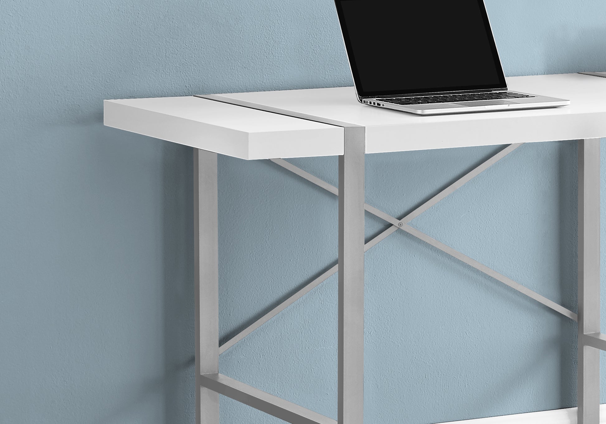 Computer Desk, Home Office, Laptop, 48"L, Work, White Laminate, Grey Metal, Contemporary, Modern White Particle Board