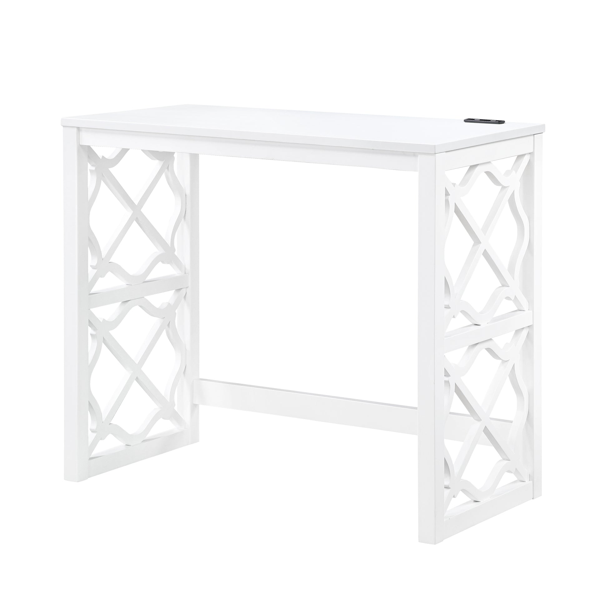 Desks And Stool Set 3Pc White Finish Rolling Desk With Casters, 2 Charging Ports Home Office Furniture White Computer Desk Primary Living Space Contemporary Desk Rectangular Wood