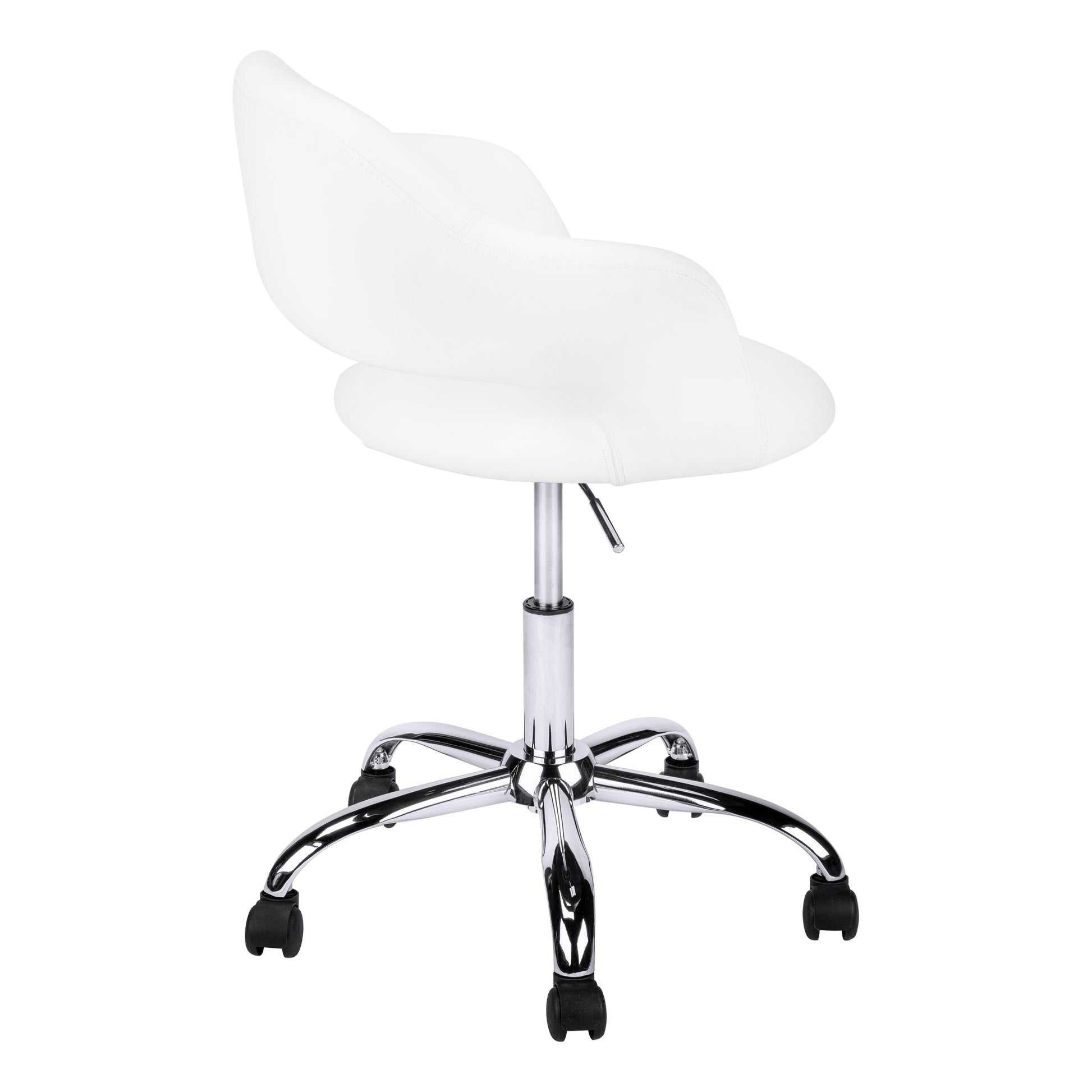 Office Chair, Adjustable Height, Swivel, Ergonomic, Armrests, Computer Desk, Work, White Leather Look, Chrome Metal, Contemporary, Modern White Foam Faux Leather