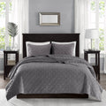 3 Piece Velvet Quilt Set Grey Full Queen Full Grey Cotton