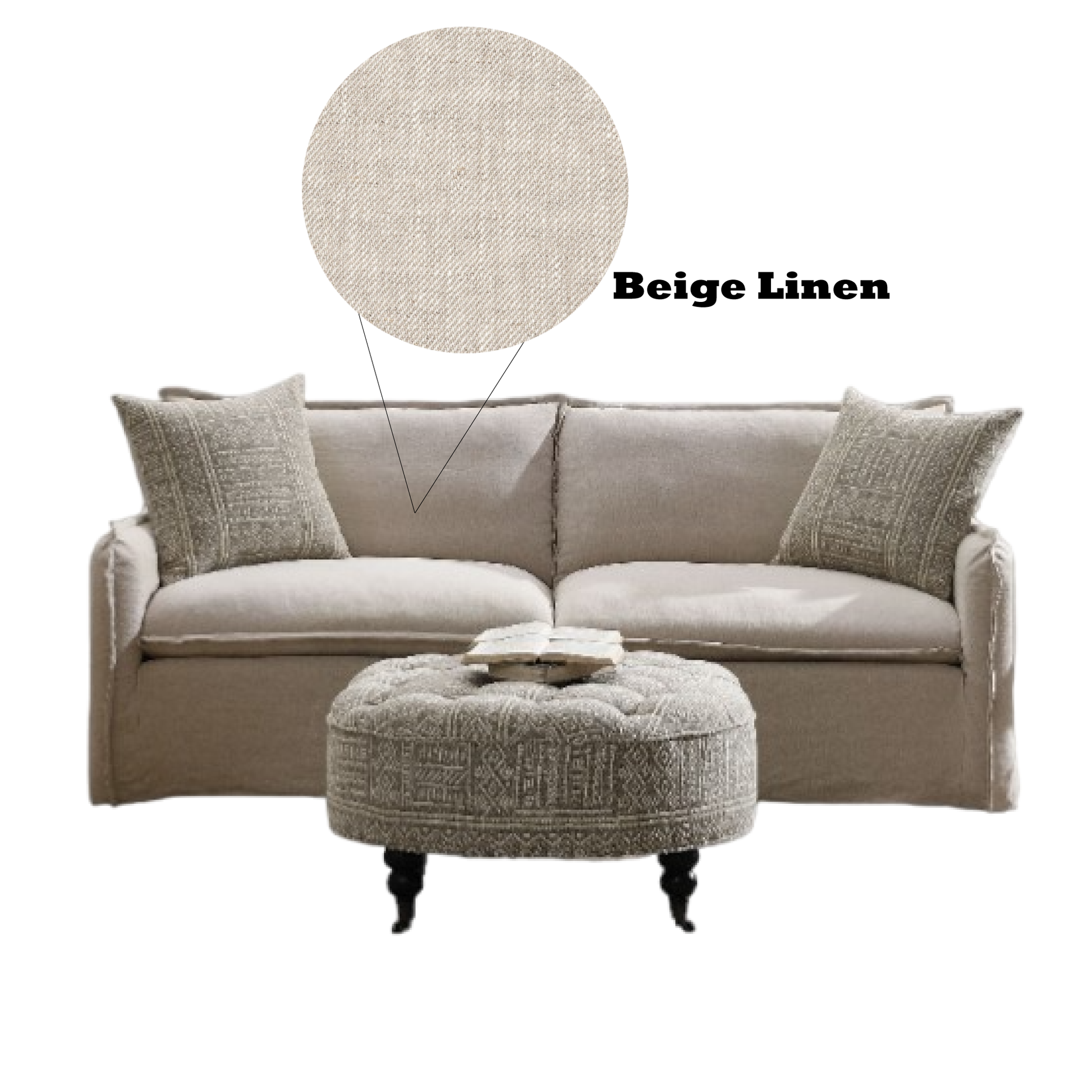 Upendo Sofa W 2 Pillows, Beige Linen Beige Linen 2 Seat