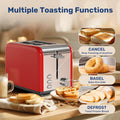 2 Slice Toaster With 6 Browning Setting And 3 Function, Extra Wide Slot & Removable Crumb Tray, Retro Stainless Steel Style, For Bread & Waffle Red Stainless Steel