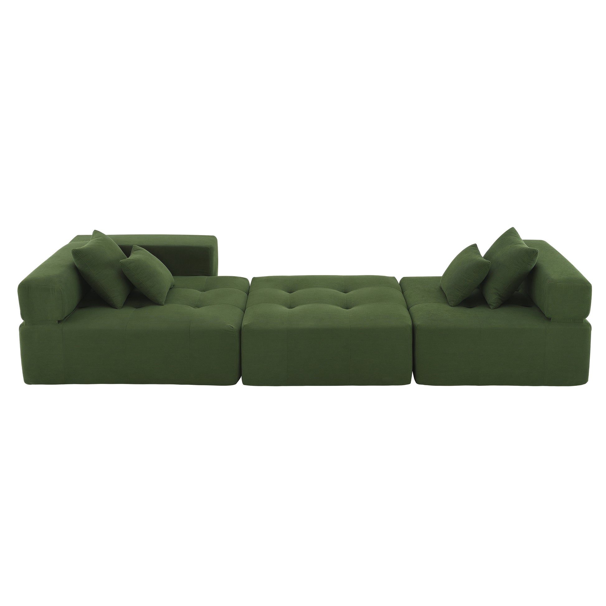 105.5'' L Shaped Modular Sectional Sofa,Minimalist Corduroy Floor Couch Set,Convertible Foam Filled Cloud Couch For Living Room,3 Pc Free Combination,No Assembly Required,3 Colors Green Corduroy 4 Seat