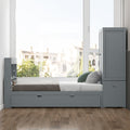 Twin Size Platform Bed With Storage Headboard And Footboard, Pull Out Shelves And Twin Size Trundle, Gray Box Spring Not Required Twin Gray Wood Bedroom Bed Frame Solid Wood Mdf