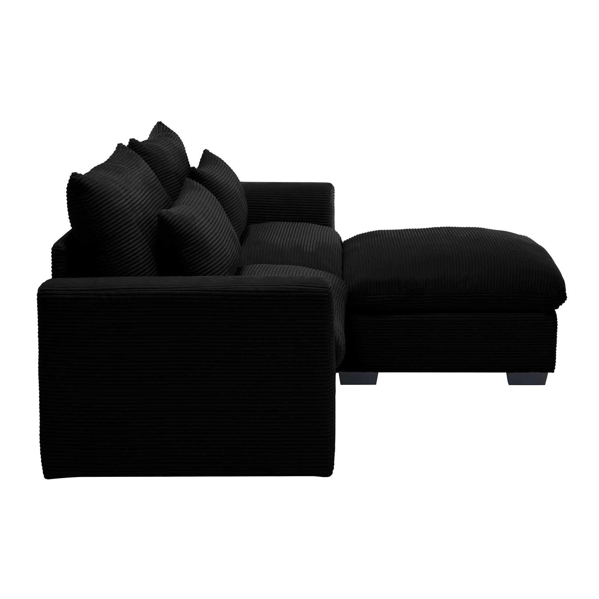 Sectional Sofa Comfy Corduroy Couch For Living Room With Pillows And Round Armrests, Modern Corduroy Sofa Sleeper Deep Couches With Storage Ottoman Black, 2 Seat Black Corduroy 2 Seat