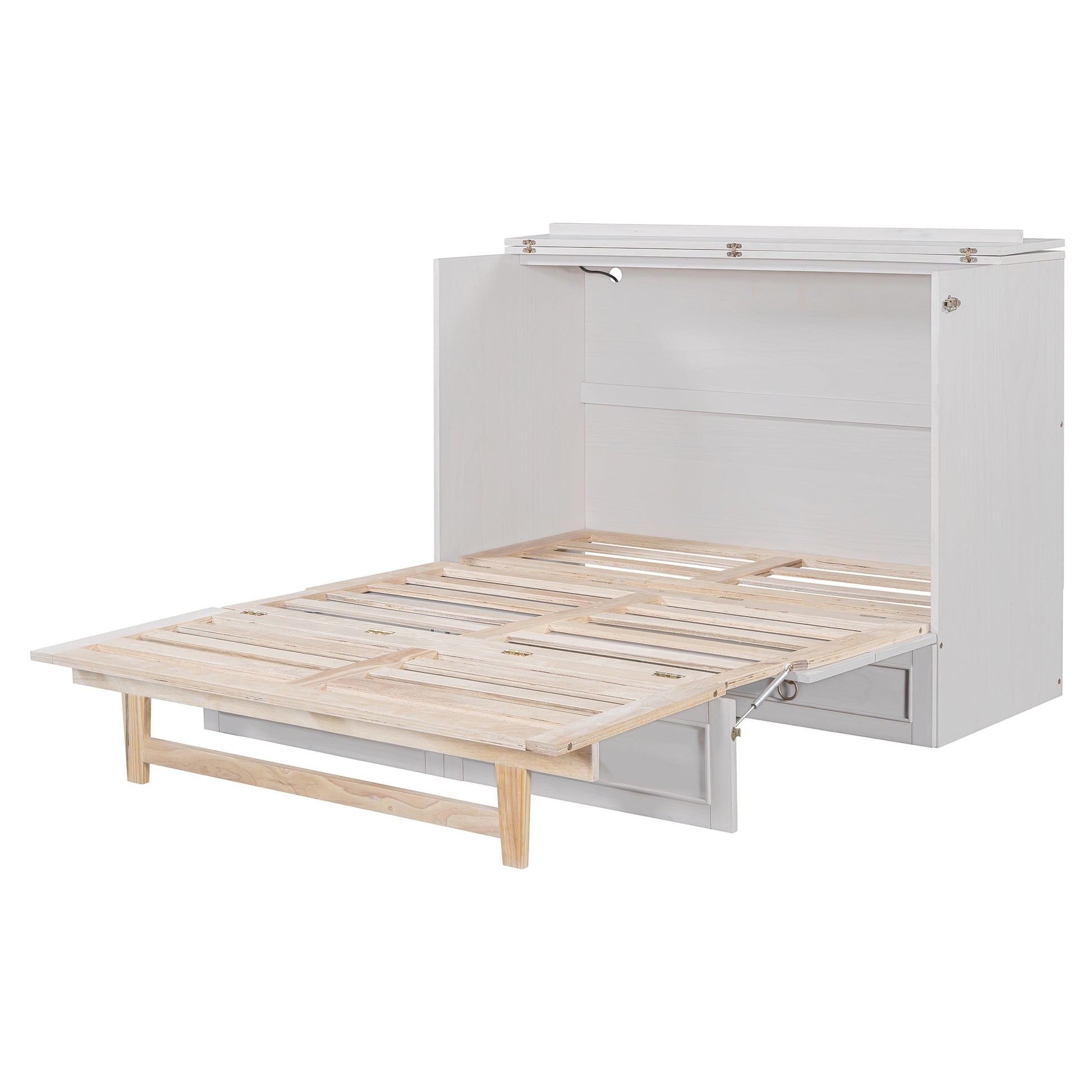 Full Size Murphy Bed With Large Drawers,White Full White Plywood