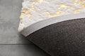 Luxury Machine Washable White Abstract Gold Gilded Chinchilla Faux Fur Area Rug White Gold Polyester