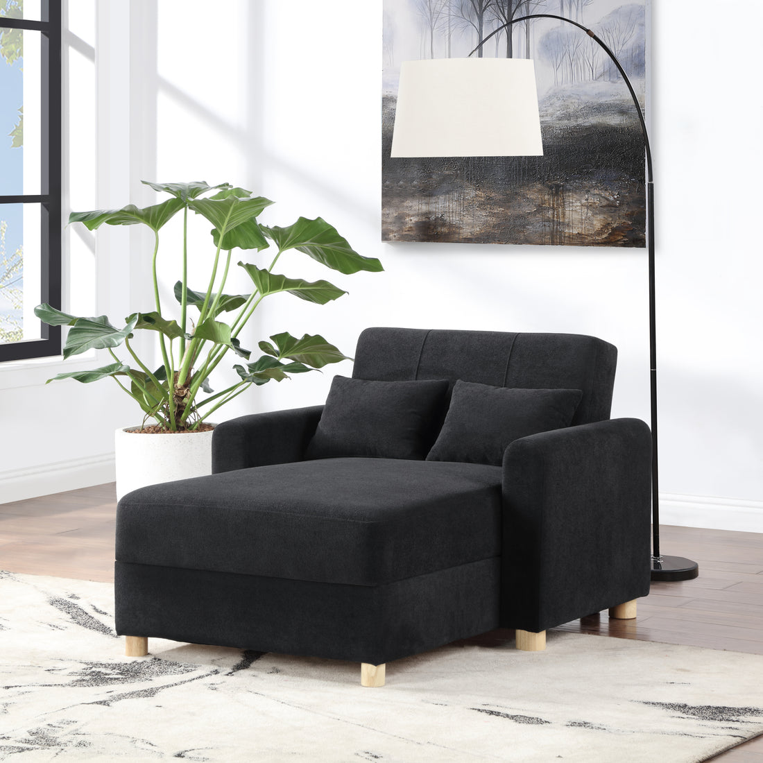 Thomas 42.5"W Black Fabric Convertible Sleeper Chaise Lounge Chair With Storage Black Fabric