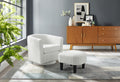 Swivel Accent Chair 360 Comfy Recliner Corduroy Arm Chair Single Sofa With Ottoman For Living Room Bedroom White Fabric
