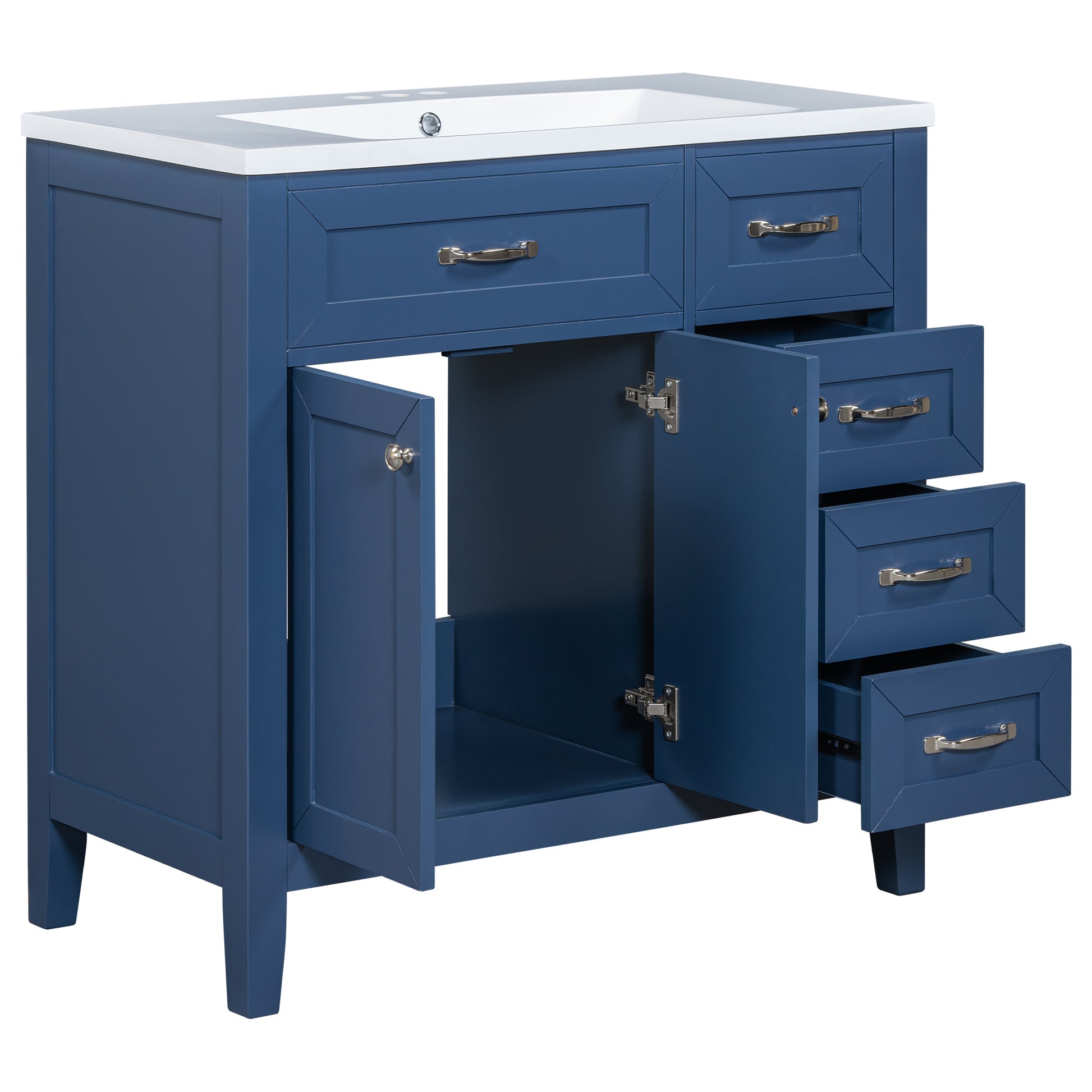 36" Bathroom Vanity With Sink Combo, Blue Bathroom Cabinet With Drawers, Solid Frame And Mdf Board Blue Solid Wood Mdf