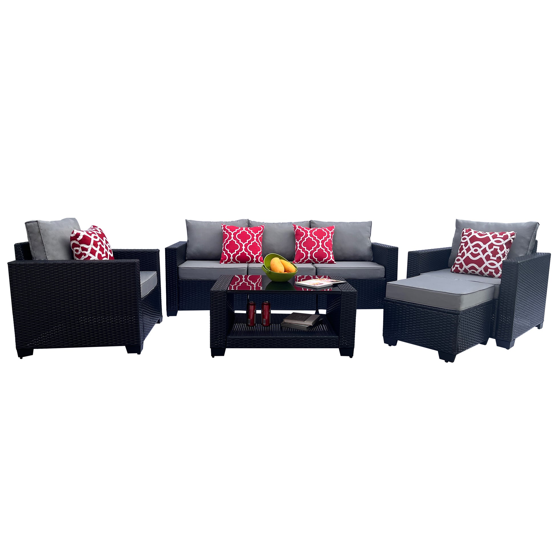 Outdoor Garden Patio Furniture 7 Piece Pe Rattan Wicker Cushioned Sofa Sets And Coffee Table, Patio Furniture Set Outdoor Couch Outdoor Couch Patio Furniture Outdoor Sofa Patio Couch Yes Complete Patio Set Gray Seats 6 Weather Resistant Frame Water
