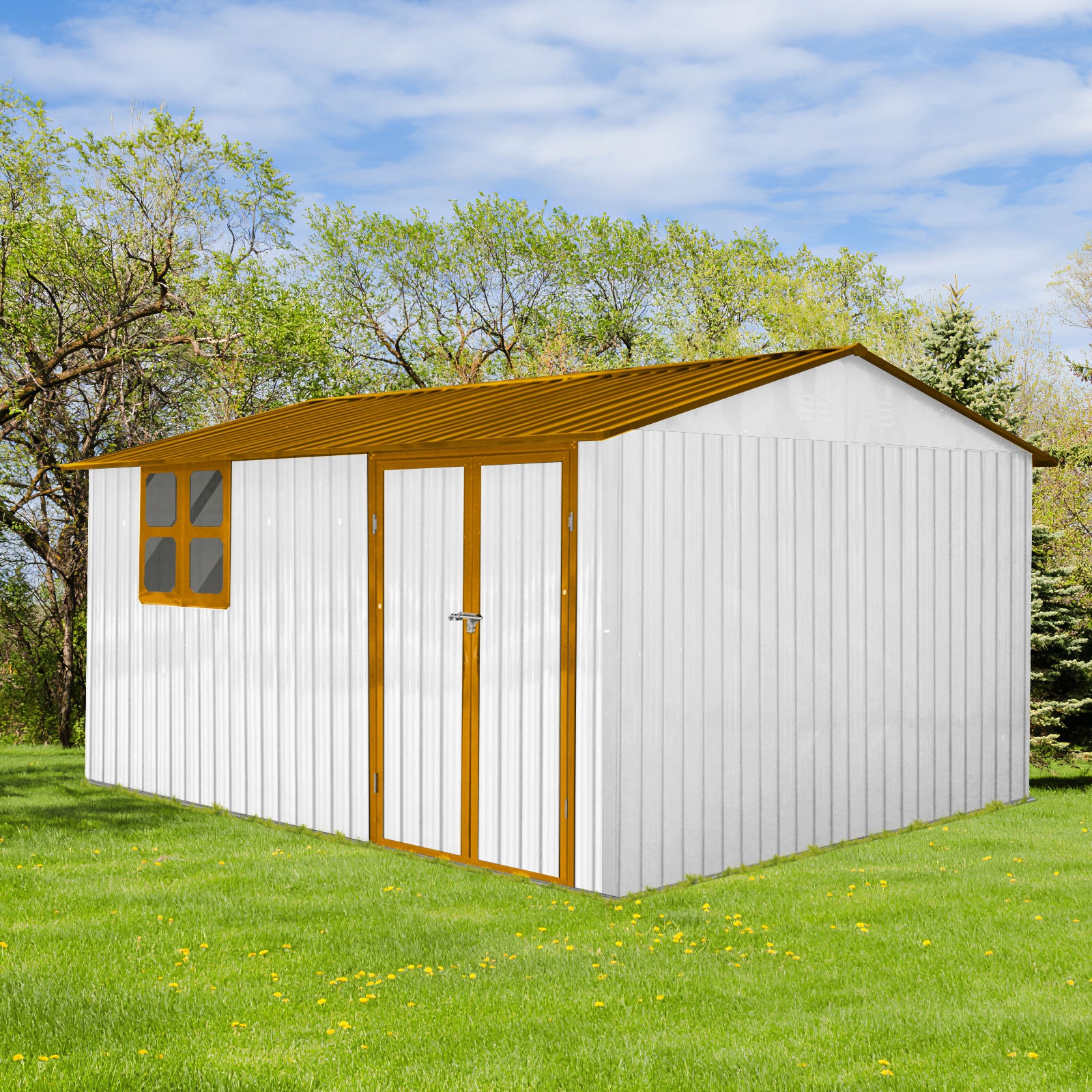 Metal Garden Sheds 10Ftx12Ft Outdoor White Yellow With Window Yellow White Metal