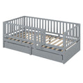 Twin Size Wood Daybed With Fence Guardrails And 2 Drawers, Split Into Independent Floor Bed & Daybed, Gray Old Sku :Lp000881Aae Twin Gray Solid Wood Mdf