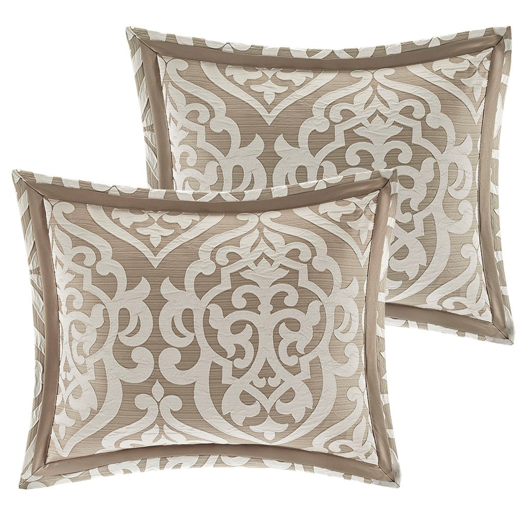 8 Piece Jacquard Comforter Set Tan Ivory Queen Queen Tan Ivory Polyester
