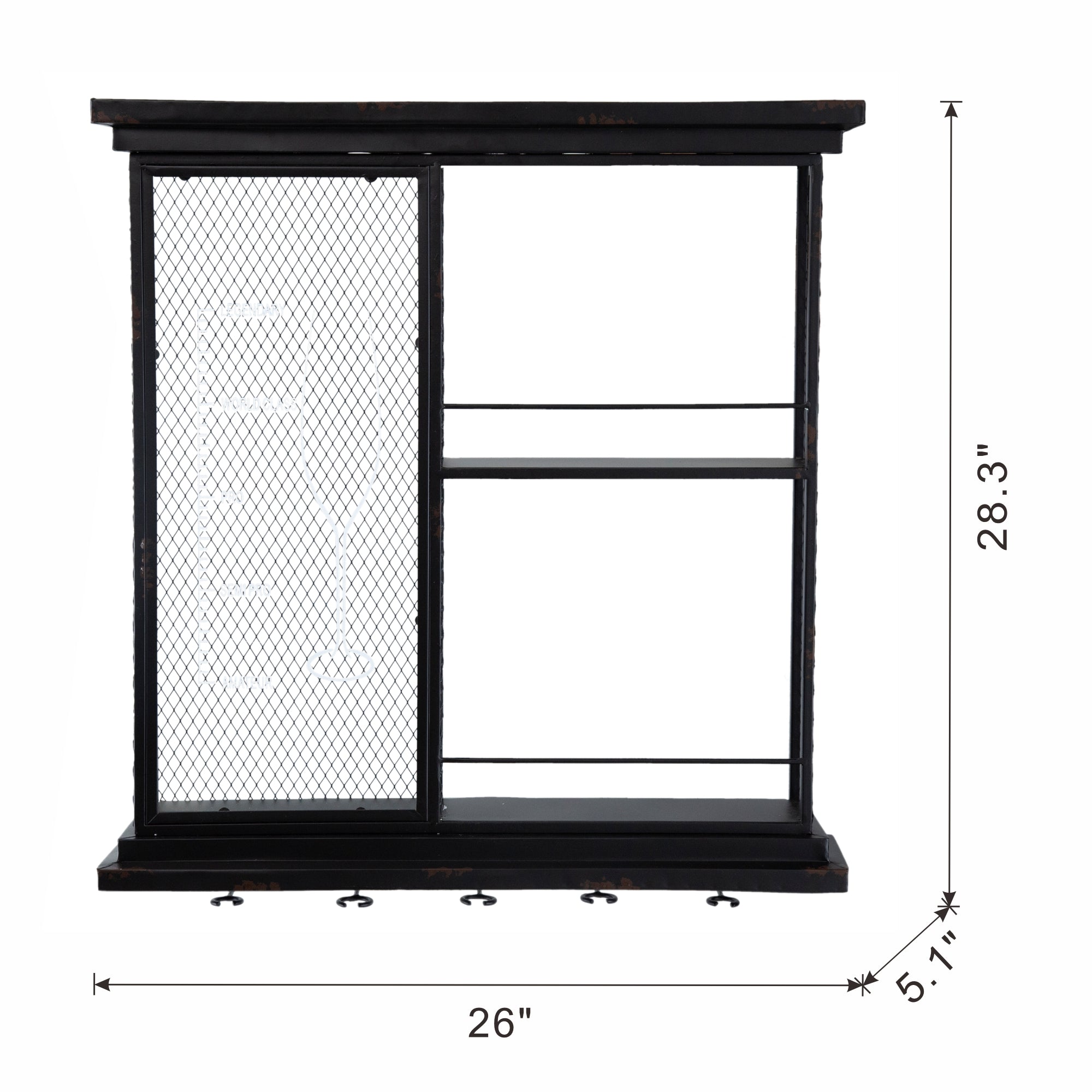 26X5.1X28.3" Black Floating Wine Bar Shelf With Glass Holder And Display Shelves Black Iron