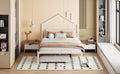 Full Size Metal Platform Bed With Twin Size Trundle,House Shaped Headboard Design, White Full White Metal