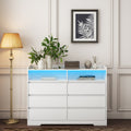 6 Drawer Dresser, White Dresser For Bedroom With Led Lights, Modern Dressers & Chests Of Drawers With Sturdy Frame For Living Room, Entryway, Hallway White Mdf