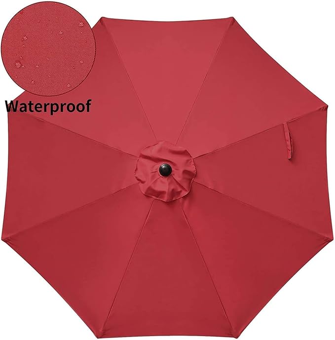 9' Patio Umbrella Outdoor Table Market Yard Umbrella With Push Button Tilt Crank Red Stainless Steel