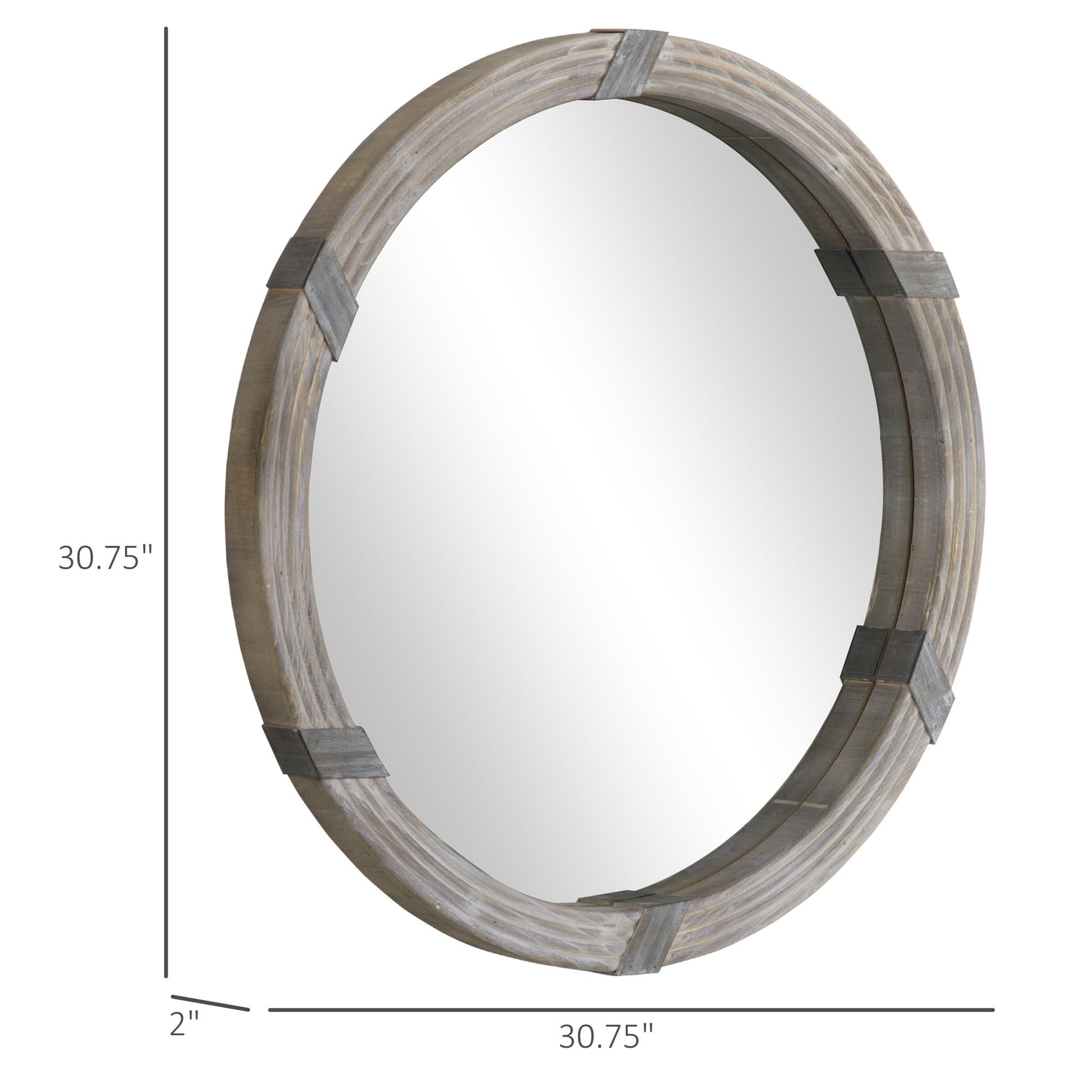 Homcom 30.75" Wood Wall Mirror, Farmhouse Decorative E Round Mirror For Wall Decor In Living Room, Bedroom, Natural Wood Color Natural Wood Mdf