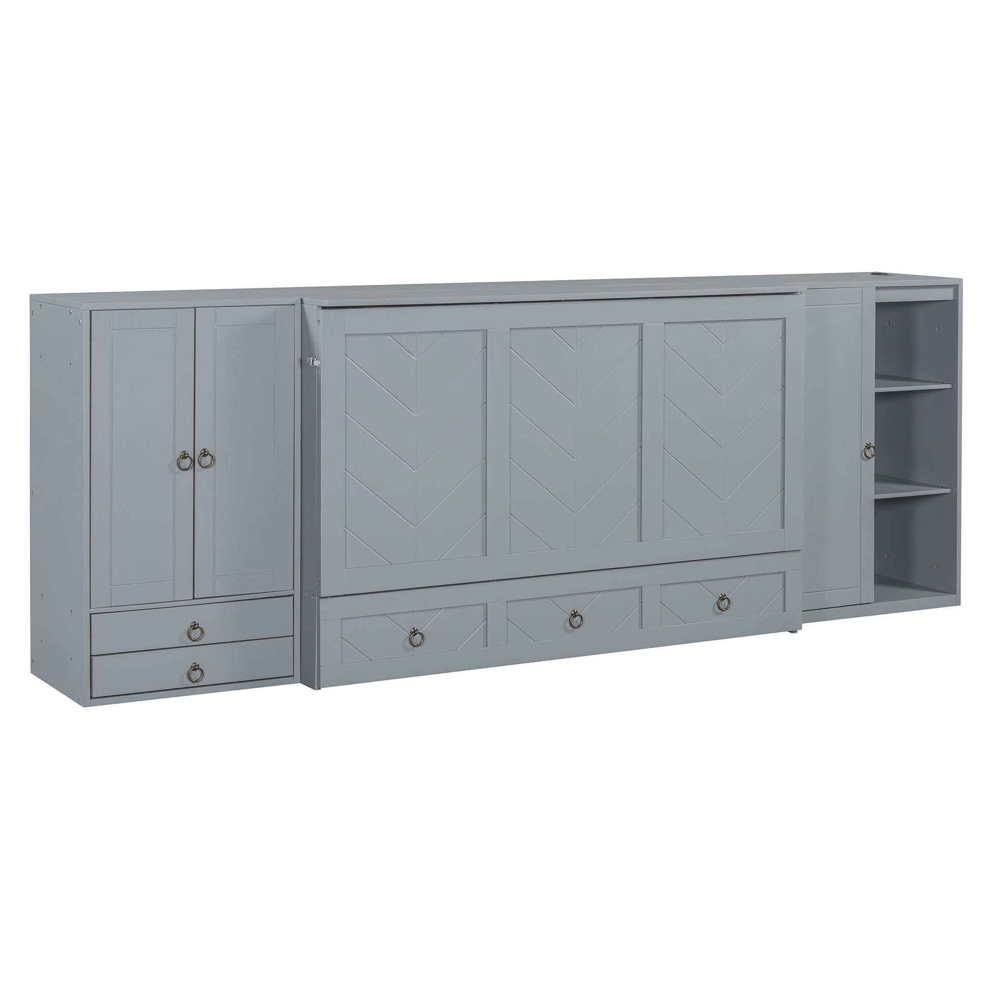 Queen Size Murphy Bed With Usb Port, Little Wardrobes And Drawers, Gray Queen Gray Particle Board Mdf