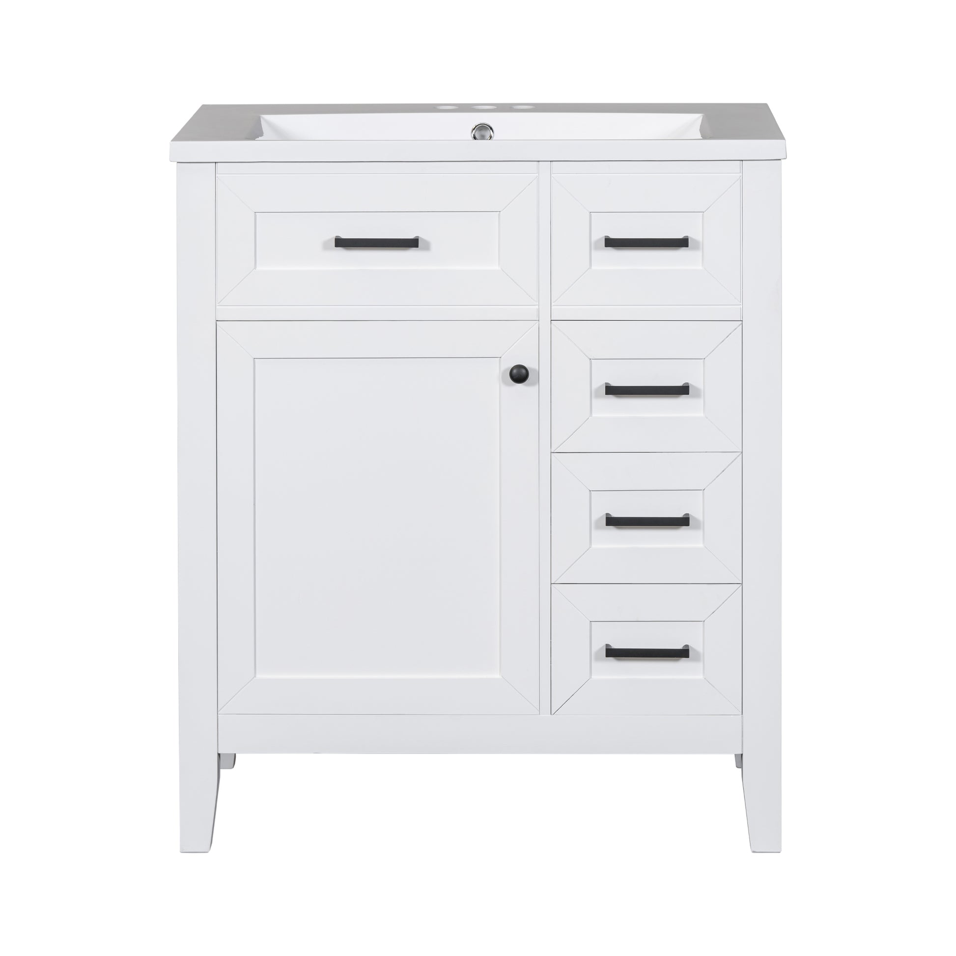 30" Bathroom Vanity With Sink Combo, White Bathroom Cabinet With Drawers, Solid Frame And Mdf Board White Solid Wood Mdf