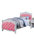 White Full Size Bed Youth Bedroom Furniture Pink Faux Leather Headboard Footboard Plywood 1Pc Bedframe Box Spring Required Full Pink White Wood Bedroom Classic,Traditional Pine Bed Frame Faux Leather Plywood