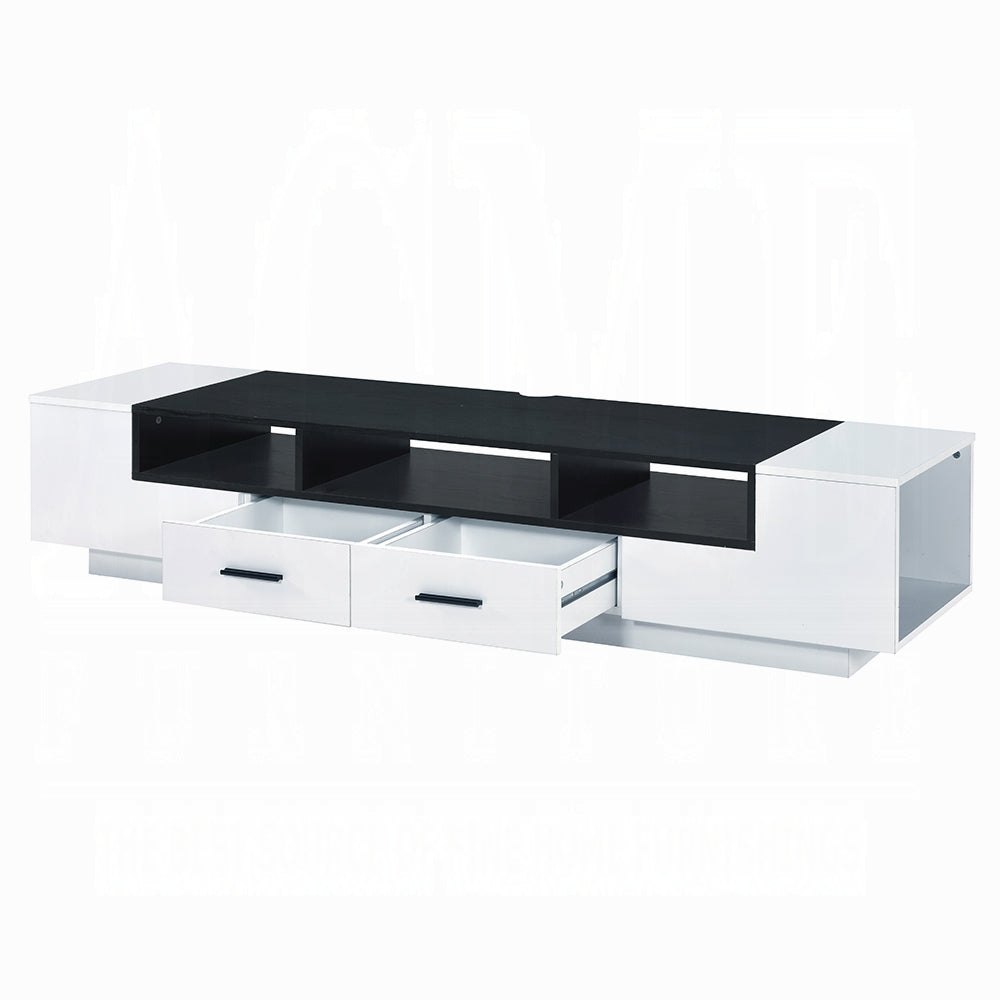 White And Black 2 Drawer Tv Stand White Black Primary Living Space 70 Inches 70 79 Inches Modern Particle Board Mdf