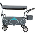 Push & Pull Utility Folding Wagon With Removable Canopy Gray Oxford Fabric Metal
