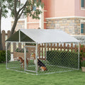 Pawhut Large Dog Kennel Outside, Heavy Duty Dog Cage With Waterproof Cover, Outdoor Fence Dog Run With Galvanized Chain Link, Secure Lock, 6.6' X 6.6' X 4.9' Silver Steel