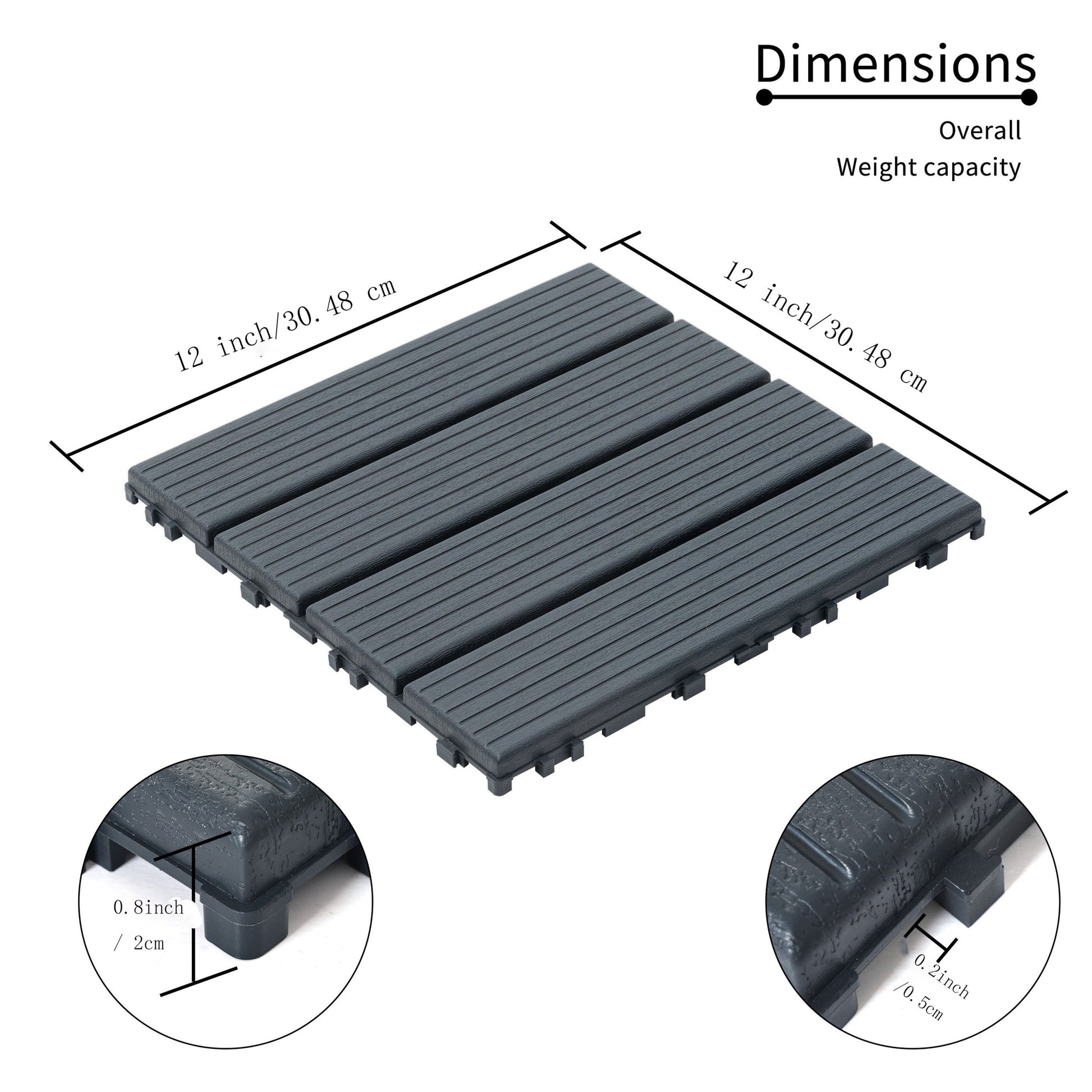 44 Pack 12X12 Square Waterproof Outdoor Deck Tiles Interlocking, All Weather, Slip Resistant, Easy Assembly Patio Decking For Poolside, Balcony, Backyard Grey Plastic