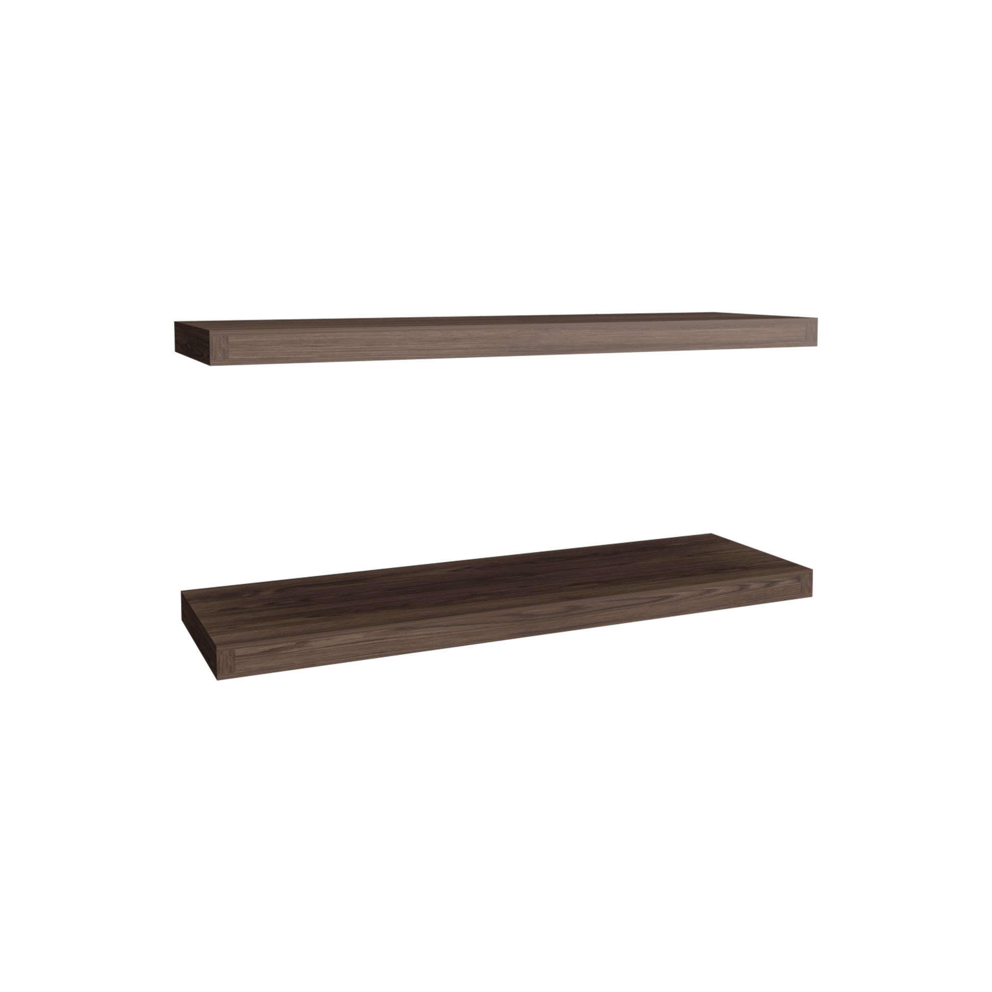 Floating Shelves 1.50" H, 2 Shelves, Walnut Brown Solid Wood Mdf Engineered Wood