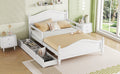 Full Size Wood Platform Bed With Guardrails On Both Sides And Two Storage Drawers ,White Full White Wood