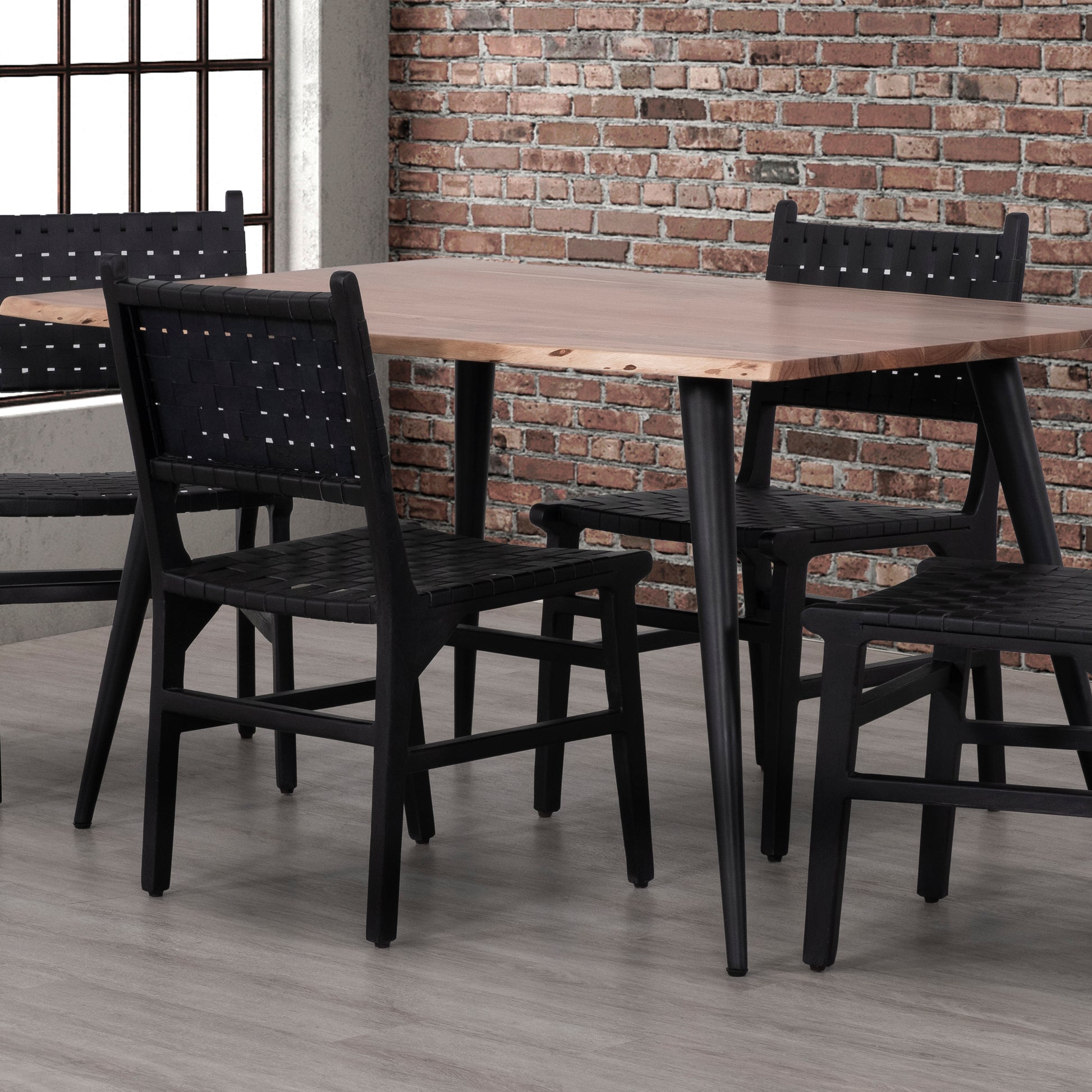 48 In. Acacia Wood Live Edge Dining Table, Rustic Style Dining Room Table, Brown Black Black Brown Seats 4 Brown Dining Room Rustic Freestanding Acacia Rectangular Kitchen & Dining Tables Rectangular Iron Acacia Wood