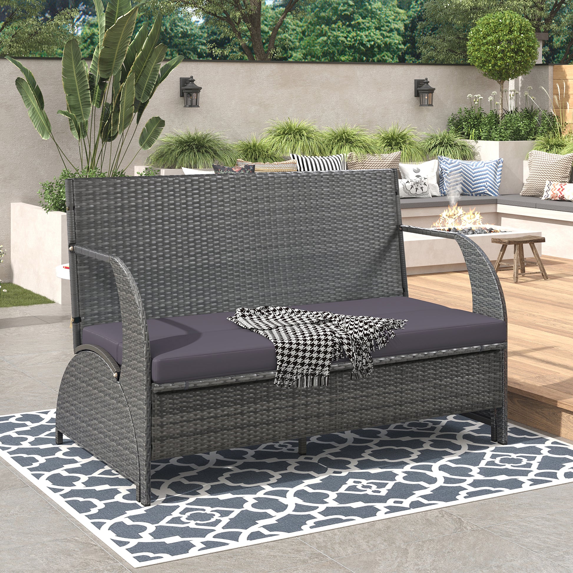 Versatile Outdoor Seat That Converts To Four Seats And A Table, Suitable For Gardens And Lawns Gray Hdpe