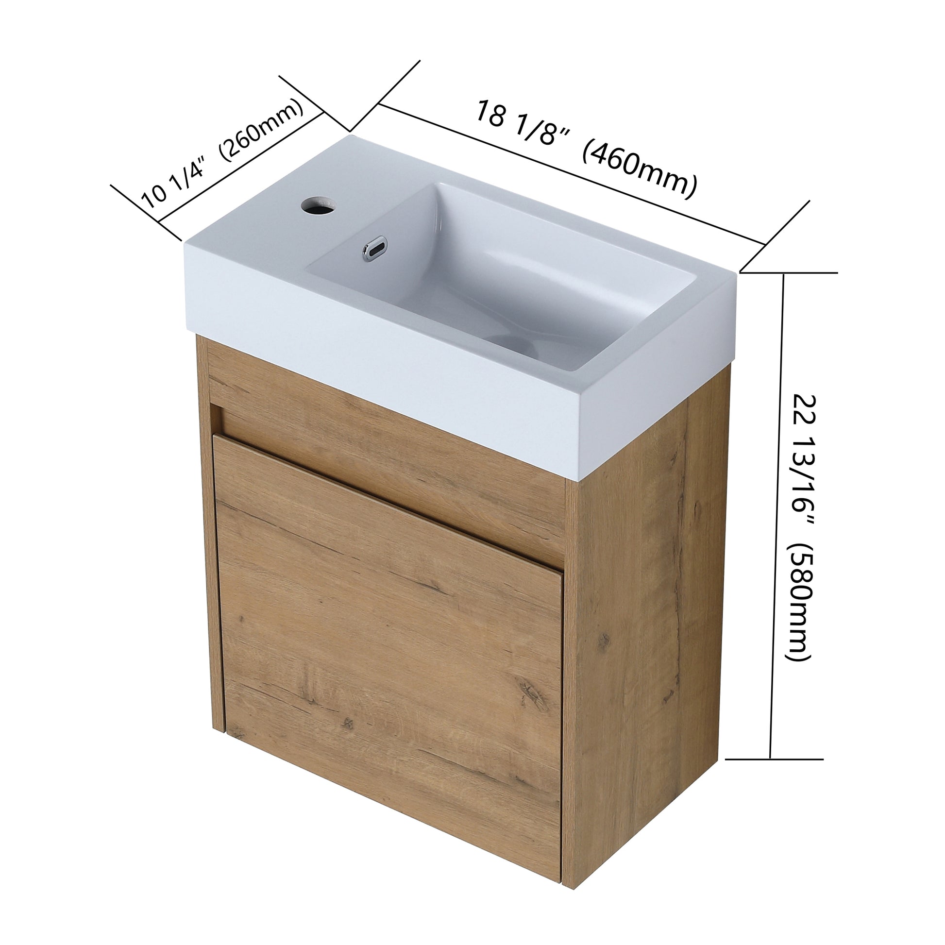 18'' Floating Wall Mounted Bathroom Vanity With White Resin Sink & Soft Close Cabinet Door Imitative Oak 1 1 Soft Close Doors Bathroom Wall Mounted Modern Plywood Plywood