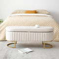 Storage Bench Bedroom Bench, Velvet Oval Upholstered End Of Bed Bench With Golden Metal Legs,50