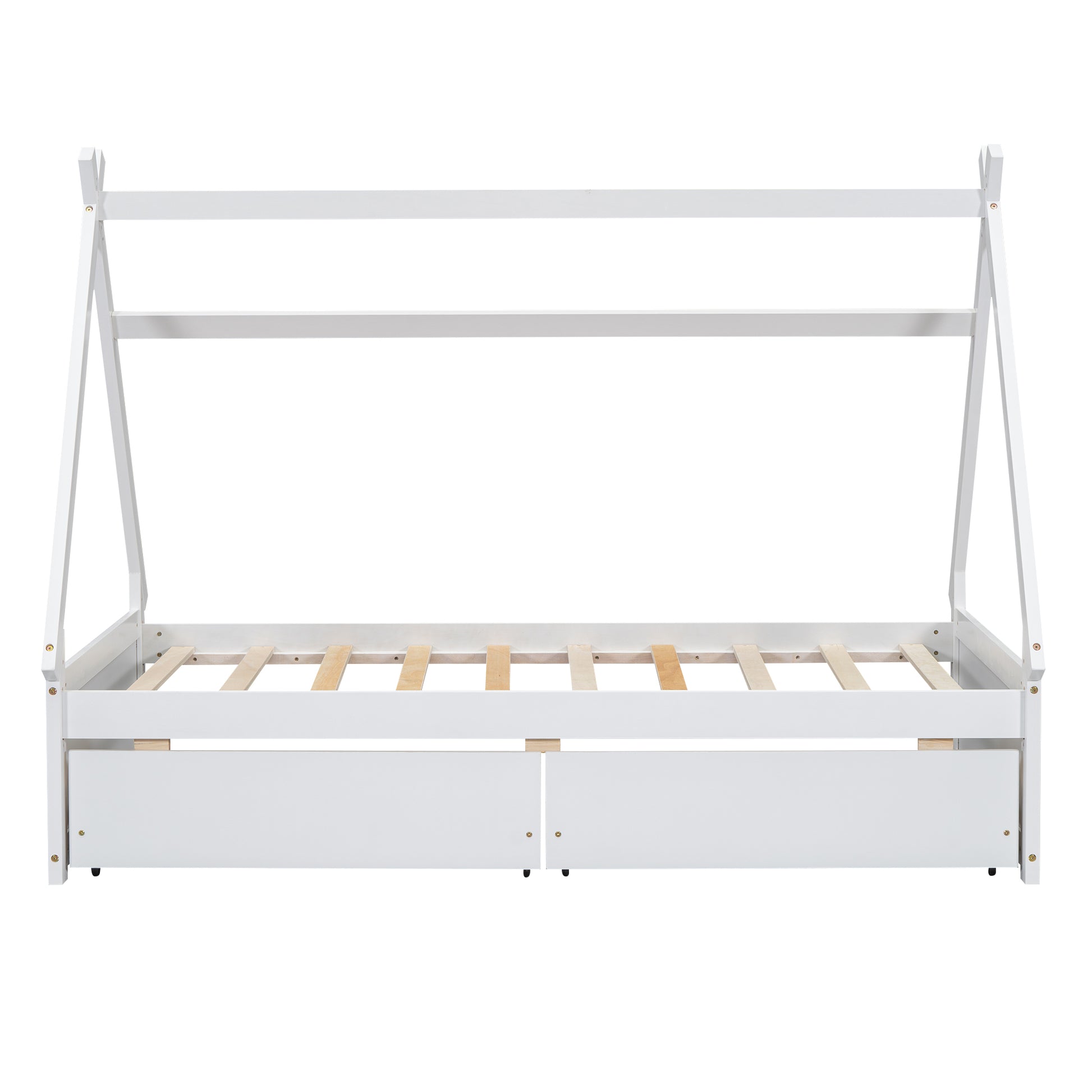 Twin Size House Platform Bed With Two Drawers,Headboard And Footboard, White Twin White Pine